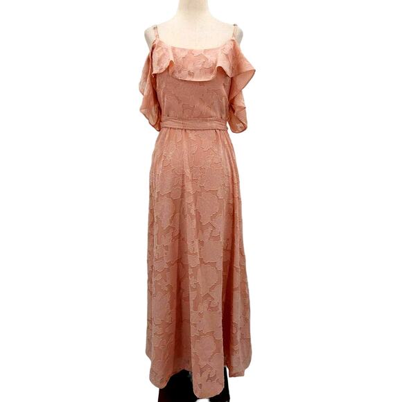 Aqua Dresses & Skirts - AQUA sz 12 L blush pink burnout cold shoulder midi dress NEW B150